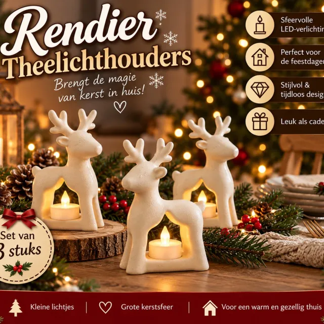 Jay´s 3d shop Rendier Theelichthouders wit