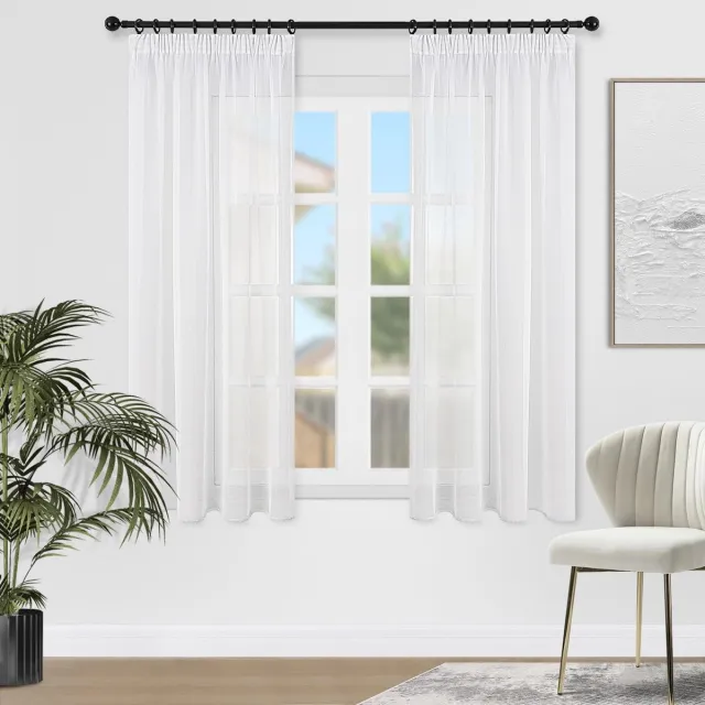 Unyqoos Transparante linnen-look voile gordijnen met plooiband voor sfeervol interieur 145x140CM wit