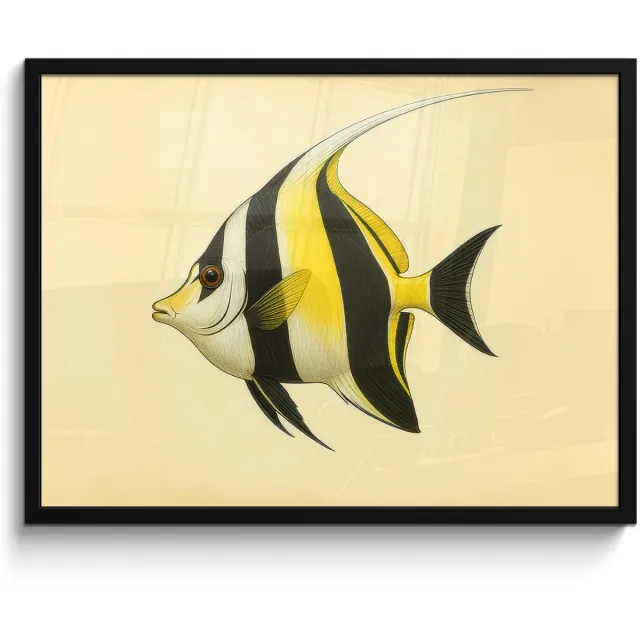 FrameYourWall Poster in lijst - Fotolijst 70x50 cm - Posters - Vis - Sierlijk - Rugvin - Geel - Posterlijst zwart - Decoratie - Wanddecoratie woonkamer - Muurdecoratie slaapkamer