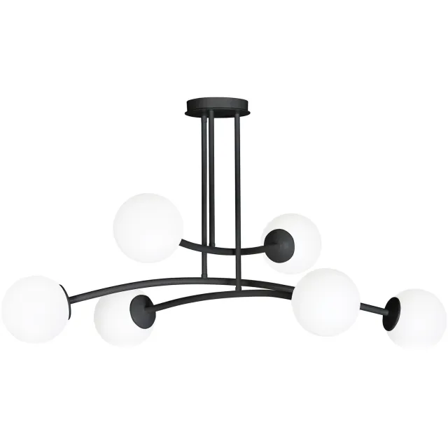Emibig Lemvig design pendellamp zwart met wit glas 6 lampen E14 - Perfect voor moderne interieurs Zwartachtig