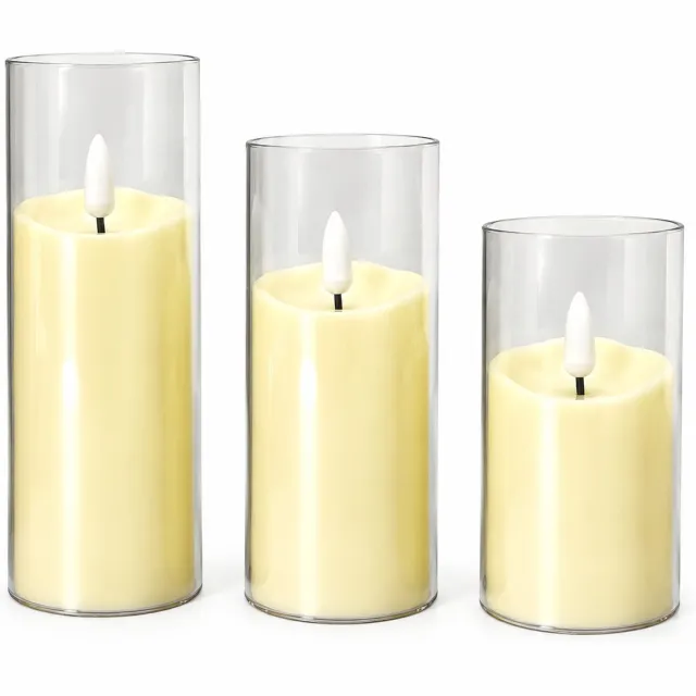 SWGOTA led kaarsen 5 x 15 cm met grijze glazen omhulling, golvende kaarsrand en puntige vlamvorm, 12 per displaydoos Grijs