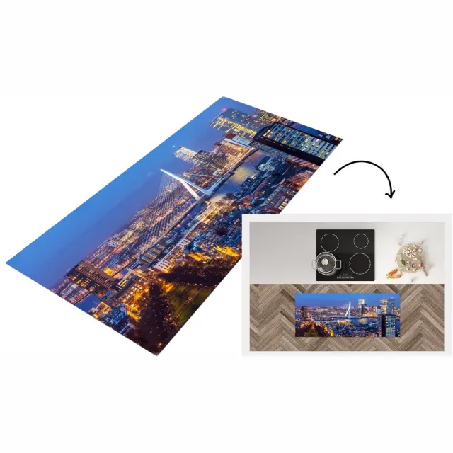 KitchenYeah Keukenloper - Loper keuken - Skyline - Erasmusbrug - Rotterdam - Keukenloper vinyl Multicolor