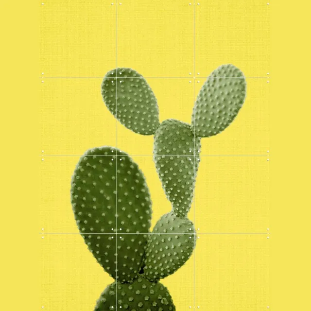 IXXI Cactus Yellow Print 87, Lila + Lola - 60 x 80 cm - Grote wanddecoratie en posters - Decoratieve kunsten, Kleurrijk, Speels, Houtsnede Geel