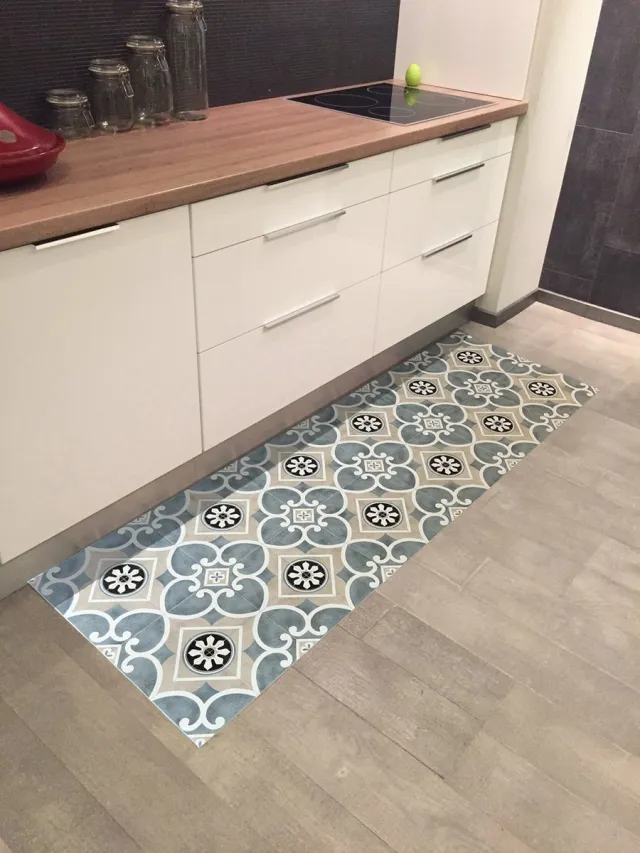 JYG Vloerkleed WATOU- Keukenloper - Keukenmat - Vinyl - Vintage - 66X450cm - Grijs - Beige