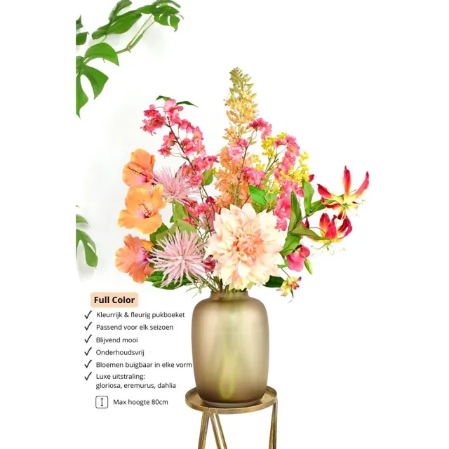 Natuurlijk Bloemen Kunstboeket - Full Color 70 Cm - Zijden Kunstbloemen - Nepbloemen - Kunstbloemen - Zijden Boeket - Natuurlijk Bloemen Oranje