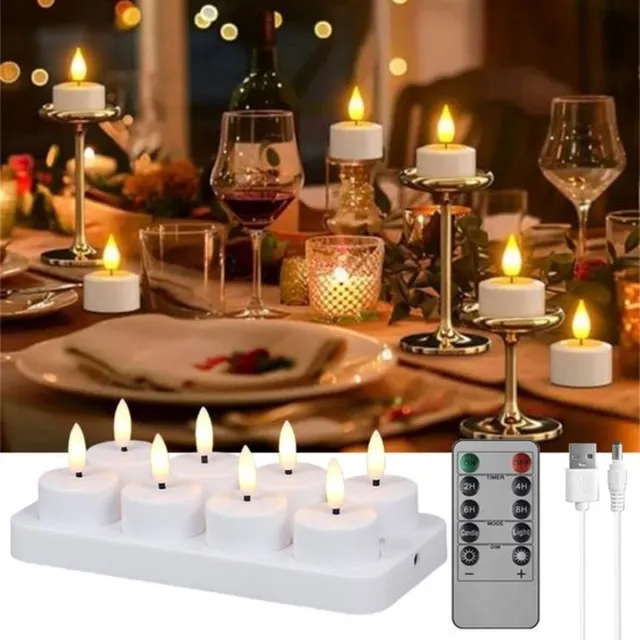 Mrilary 8 Oplaadbare Theelichtjes Met Afstandsbediening - Oplaadbare Led-Theelichtjes - Flikkerende Vlamloze Kaarsen Met Timer - Geschikt Voor Kerstmis - Kerstboom - Pasen - Bruiloft - Feest groen/wit