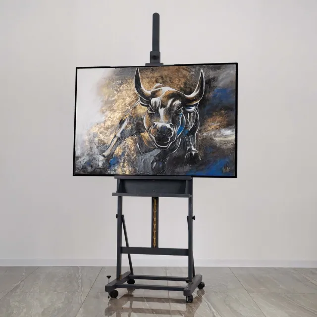 YS Canvas schilderij 140x100 cm handgeschilderd symbool onverschrokkenheid krachtig – YS-Art Gallery – Krachtige wanddecoratie voor woonkamer – Modern schilderij voor kantoor Black
