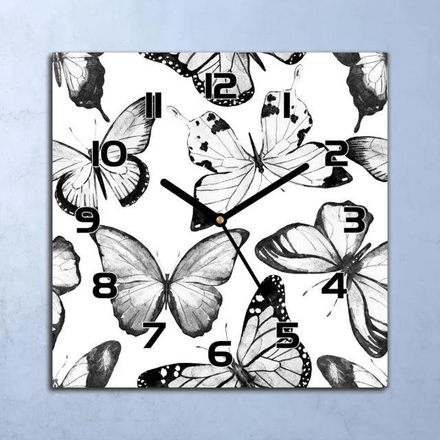 Coloray Wandklok - Vlinders Klok Glas - 30x30 cm - Zwart Wandklok - Wandklok Vierkant - Wandklok Industrieel - Wandklok Keuken - Stille Wandklok Zwart - Vlinders - Zwarte Handen
