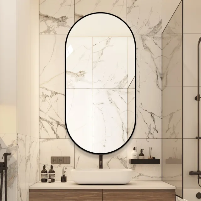 STILVORA Boogspiegel – Flexibele Montage – 60 x 120 cm – Glas en Aluminium – Zwart – Voor Badkamer, Hal en Slaapkamer