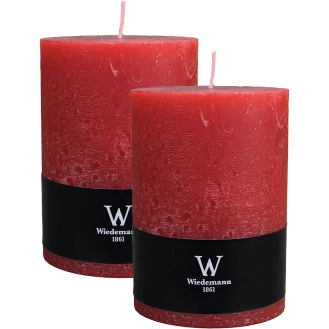 Wiedemann Cilinderkaars/stompkaars - 2x - groot model - rustieke kaars - rood - 10 x 14 cm - 100 branduren