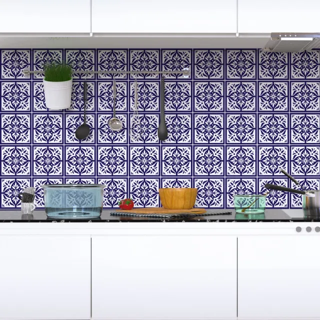 Ambiance Sticker Zelfklevende tegelmuurstickers voor keuken en badkamer - 60 AZULEJOS LORENZO cementtegelstickers - 60 stickers 15x15cm Multi color