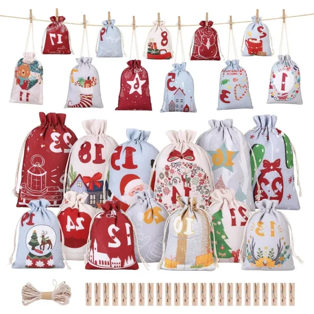Cosensi Stoffen adventskalender om zelf te vullen - 24 stuks - 2 maten - Kerst adventskalenderzakjes