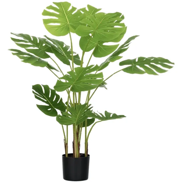 ZYLARO Kunstplant Monstera deliciosa - Realistische uitstraling - Inclusief plantenbak en cementgrond - 17,5 x 17,5 x 120 cm - Groen groen + zwart