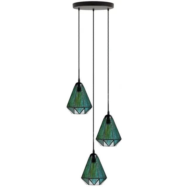 Coloured by Art Tiffany Kroonluchter Arata Green 3 - Art Deco Trade Groen