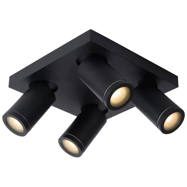 Lucide TAYLOR - Plafondspot Badkamer - LED Dim to warm - GU10 - 4x5W 2200K/3000K - IP44 - Zwart