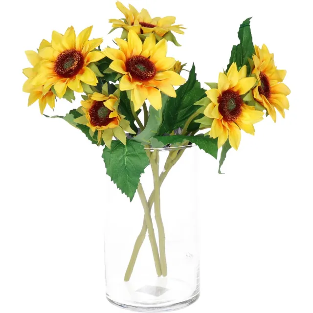 Bellatio Design Kunstbloem Zonnebloem Helianthus - 3x - 37 cm - losse steel - kunst zijdebloem Geel