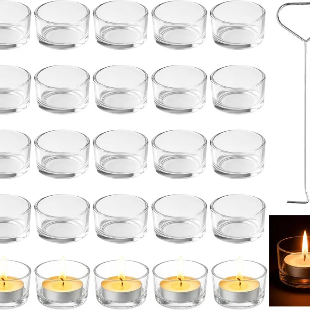 Famanu Set van 25 theelichthouders van glas met lontenknipper, 4,5 cm x 2,5 cm Zwart