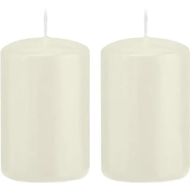 Enlightening Candles Trend Candles Cilinderkaars/stompkaars - 2x - ivoorwit - 5 x 8 cm - 18 branduren - met brandvertragende folie