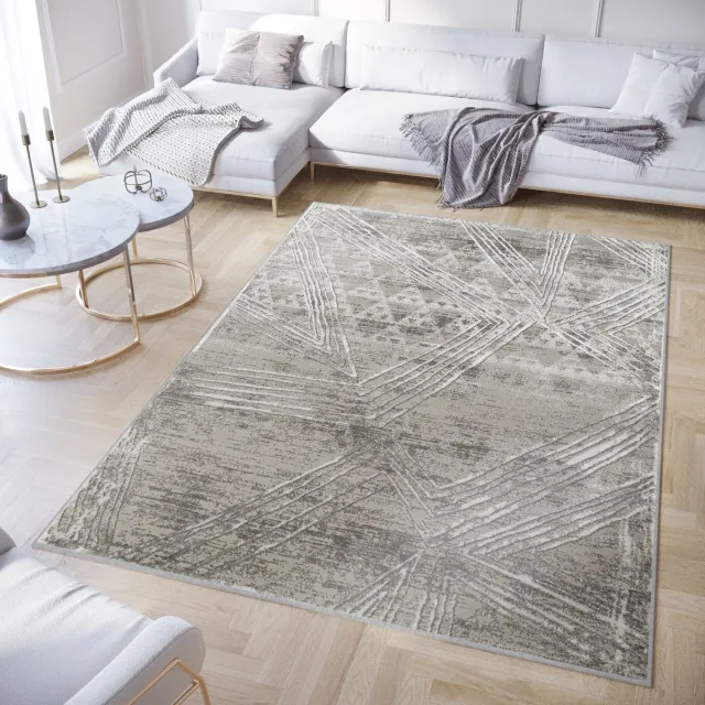 Tapiso Crystal Vloerkleed Grijs Modern Laagpolig Kleed Tapijt Maat- 200x300
