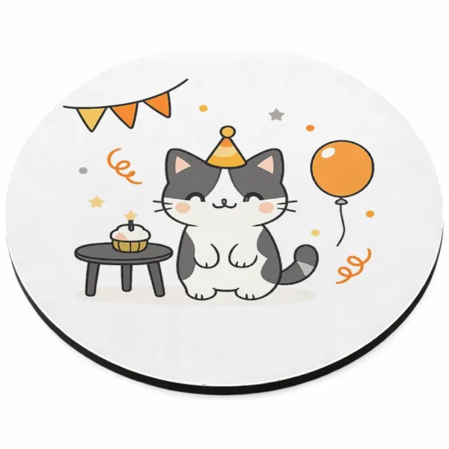 Mr Cadeautjes MDF magnetische fotolijst rond Ø 9,5 - design Een minimalistische verjaardagsillustratie met een hond die | cadeau Wit