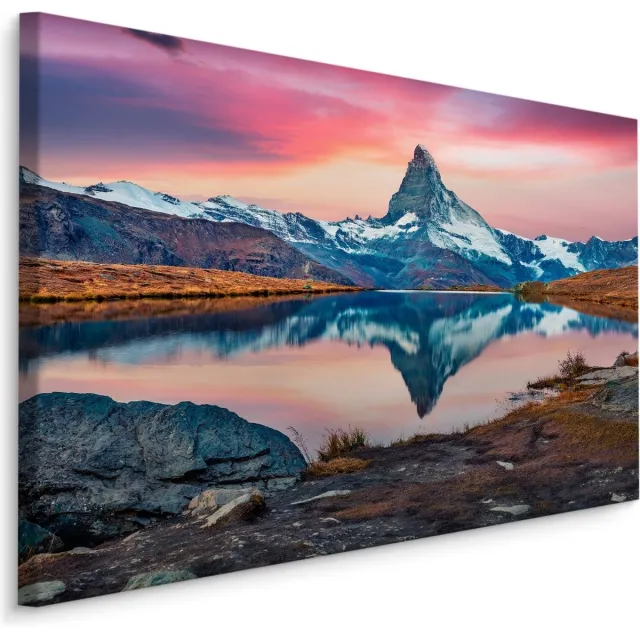 karo-art Schilderij - Ochtend in de Zwitserse Alpen, 5 maten, Premium Print Multikleur