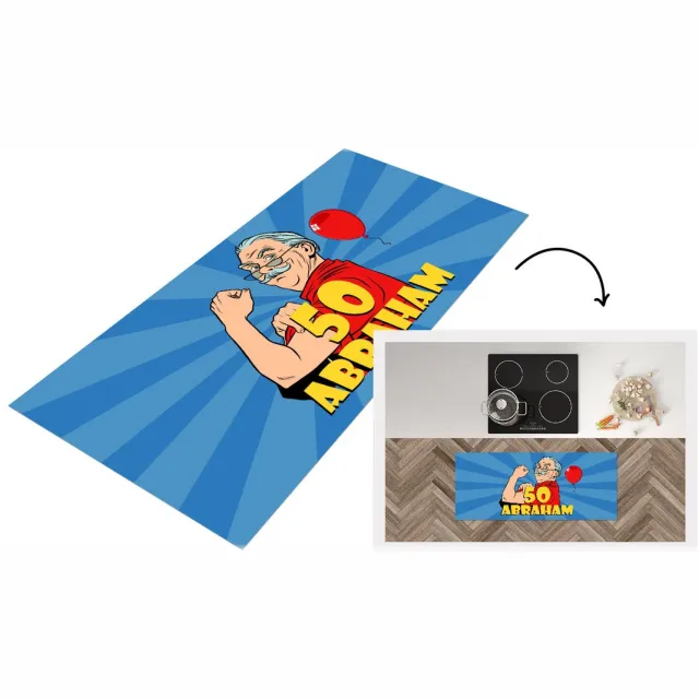 KitchenYeah Keukenloper - Loper keuken - Jubileum cadeau - 50 jaar versiering - Ballon - Man - Abraham - Keukenloper vinyl Multicolor