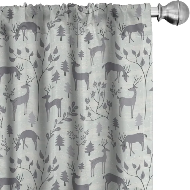 ABAKUHAUS Kerstgordijnen – Roodwild in Winterbos – 2x75x175 cm – microvezel, semi-donker, Staubgrijs, pale taupe