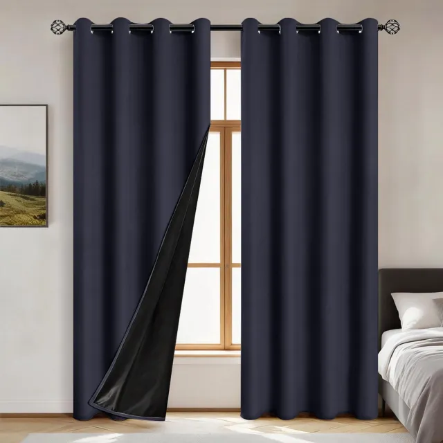 KCVV Gordijnen Donkergrijs - 2 Stuks - 100 x 250 cm - Gordijnen met Ringen - Waterafstotende Coating - Voor Woonkamer en Slaapkamer Marineblauw