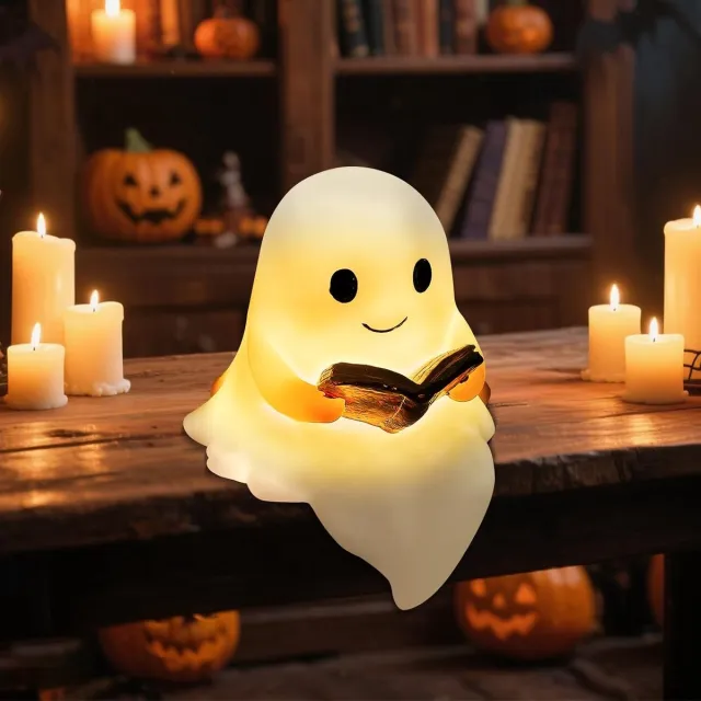 Daity Schattige spookleeslamp - spookleeslamp - Halloween spookleeslamp - schattig spook voor lezers en boekenliefhebbers (1 stuk) [Energieklasse A] Wit