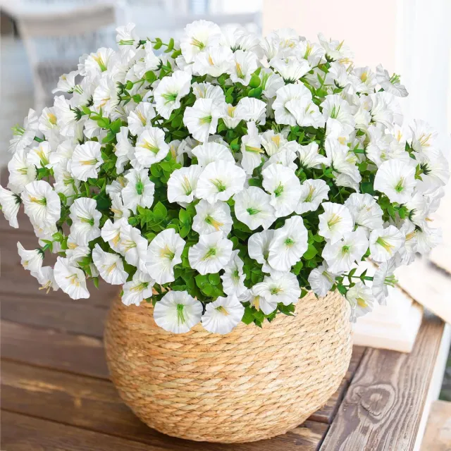 Famanu Set van 10 bundels kunstbloemen voor buiten, UV-bestendig en weerbestendig, ideaal voor graven, balkon en tuin Wit