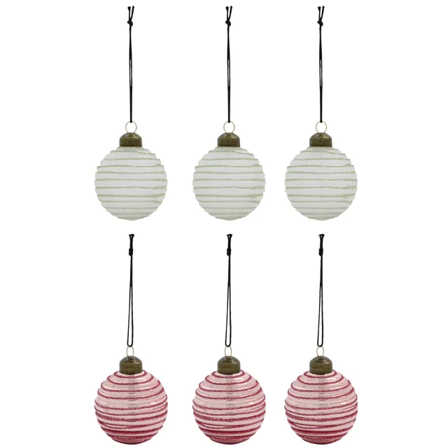 House Doctor kerstbal Lolli (set van 6) (ø6 cm) wit/rood