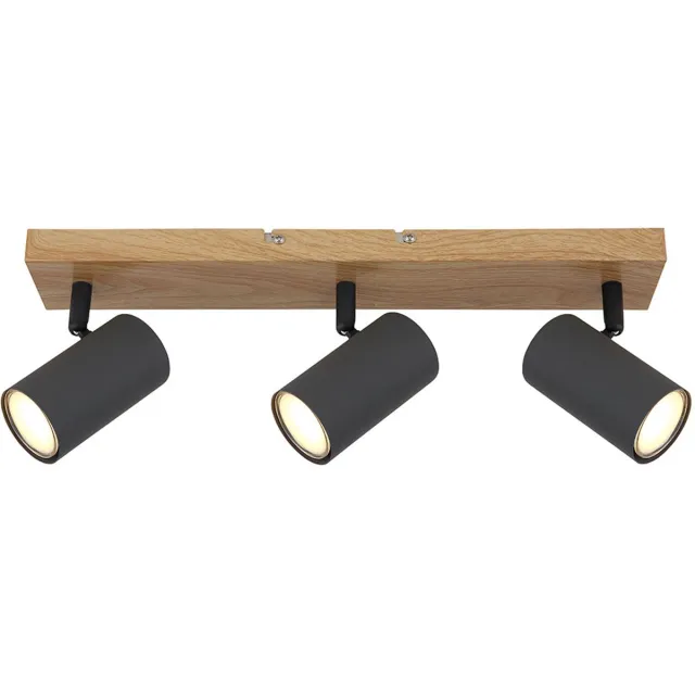Globo Lighting Plafondlamp 3 spots 3 vlammen GU10 3 vlammen, draaibaar, metaal houtlook grafiet, 3x GU10, LxBxH 41x6x12 cm Grijs