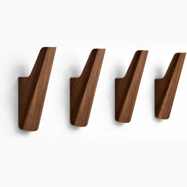 Kommo Walnoot Kapstokhaken – 4 Stuks – Houten Wandhaken voor Jas, Tas en Handdoek – Wandkapstok - Massief Walnoothout – Incl. Schroeven, Pluggen en Boormal