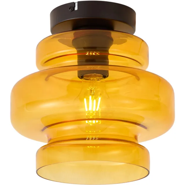 QAZQA retro plafondlamp - Denise - zwart, rond, 23cm, ideaal als woonkamer en hal lamp