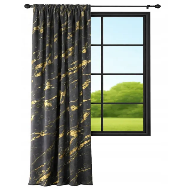 NOW-ART Luxe Velours Gordijn 140x240 cm - Marmerlook met Gouden Patroon Donkergrijs;Goud