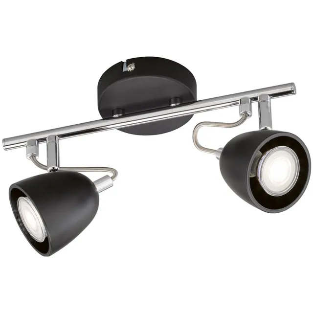 Fischer Leuchten Plafondlamp metaal zwart plafondspot 2flame plafondlamp twee spots, draaibaar, chroom, 2x LED 4W 320Lm warm wit, LxBxH 30x10x16 cm