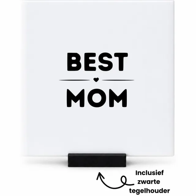 Hacebo Beste moeder tegeltje met tegelhouder - Moeder - Familie mensen met een moeder - tegeltjes met tekst - Moederdag - Cadeau - spreuktegels - 10.8x10.8 CM Wit