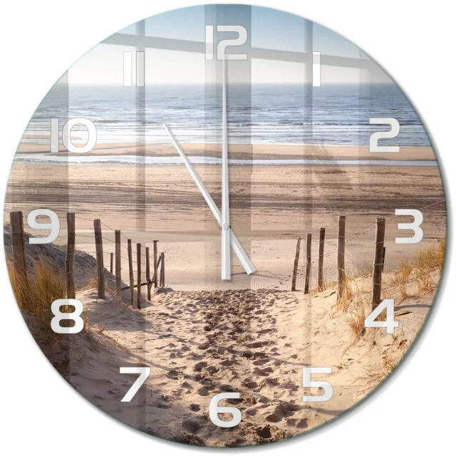 TULUP Wandklok - Kustduinen Moderne Wandklok Glas - fi60 cm - Beige Wandklok Glas Decoratie - Witte handen - Ronde Klok - Glazen Wandklok Design - Klok Glas Met Opdruk