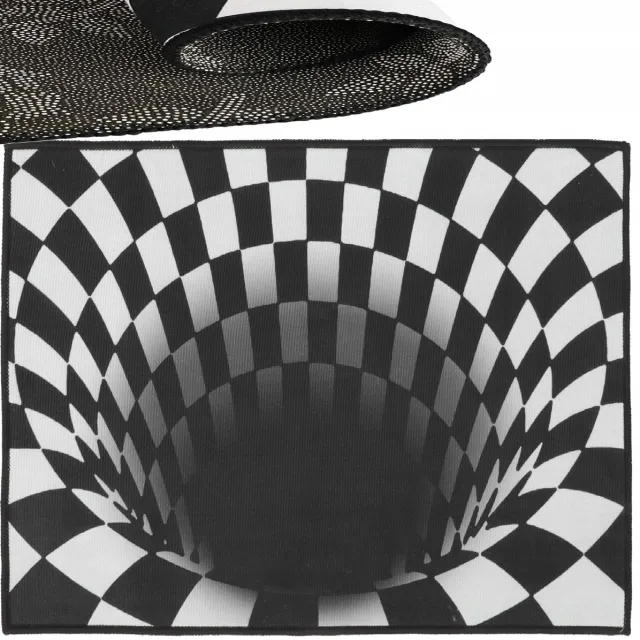 MATISTO Merkloos 3D Ilusie Deurmat - Optische Grot - 80x50cm - Antislip Zwart/Wit