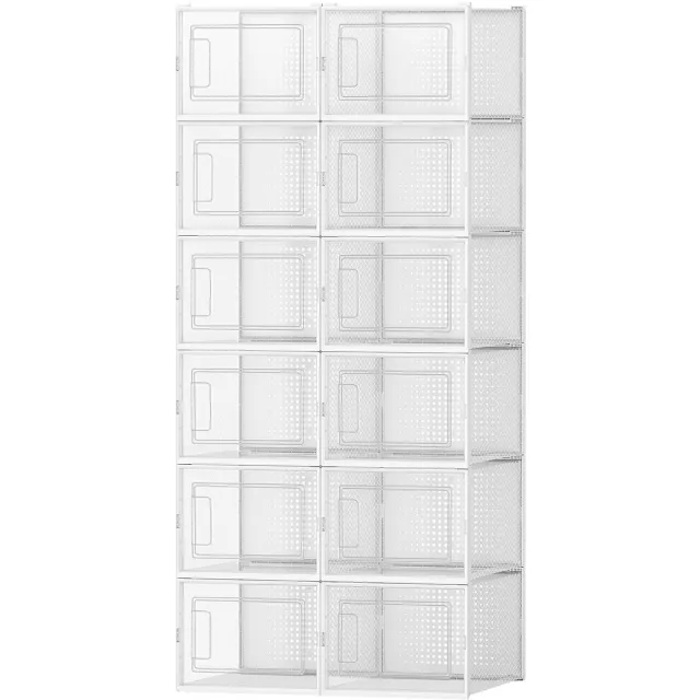 Songmics Schoenendoos - Schoenendozen Set van 12 - Vouwbaar en Stapelbaar - Transparant Ontwerp Transparant-Wit