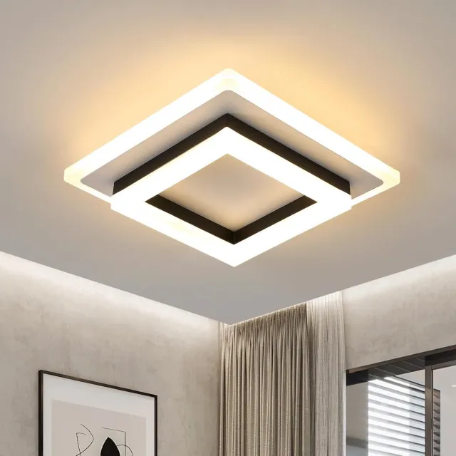 Haobosic Moderne LED-plafondlamp, 24W 2350LM vierkante acryl modieuze plafondlamp, LED-wandlamp voor binnen voor hal, balkon, hoteltrap, garage, warm wit 3000K Black