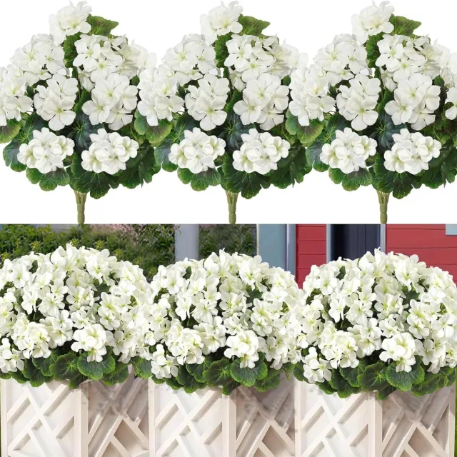 Famanu Voor buiten kunstbloemen 3 bundels zijden bloemen plastic buitenbloemen kunstplanten UV bestendig voor huisdecoratie tuinvaas tafel middelpunt wit