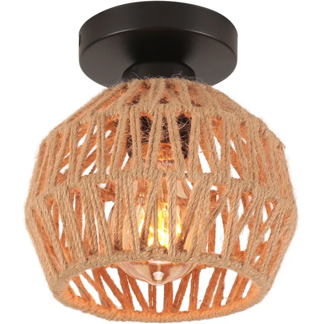 Boho Plafondlamp Boho Weven Lampenkap Plafonnière voor Slaapkamer Keuken Woonkamer Zwart