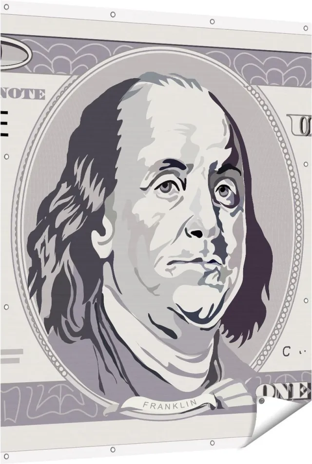 Gards Tuinposter Geld Dollar Biljet - Briefje van 100 Dollar - 120x150 cm - Tuindoek - Tuindecoratie - Wanddecoratie buiten - Tuinschilderij Multikleur