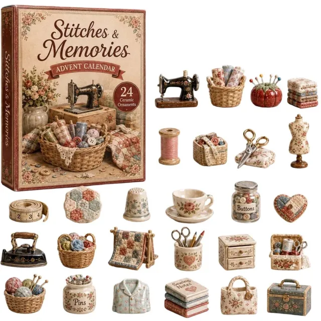 Ulisem Stitches And Memories 2027 Adventskalender - 24 Dagen Countdown - 2D Acryl Ornamenten - Blind Box Set - Kerstcadeau 26x18cm - Kerstversiering Boom