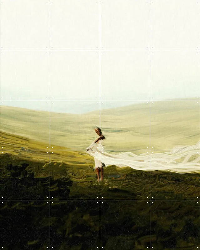 IXXI Weightless Solitude, Vineet Suresh - 80 x 100 cm - Grote wanddecoratie en posters - Illustraties, Kwaststreken, Minimalisme, Surrealisme Beige / Geel / Groen