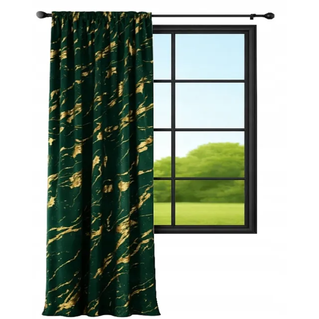 NOW-ART Luxe Velours Gordijn 140x240cm - Groen met Gouden Marmermotief