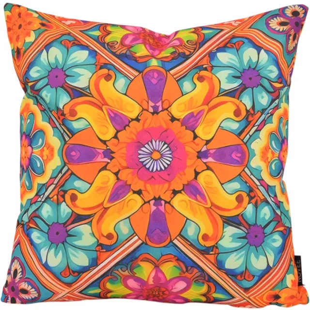 NOVÉE Kaya Mandala #2 Kussenhoes | Outdoor / Buiten Collectie | 45 x 45 cm | Katoen/Polyester aqua-groen-paars