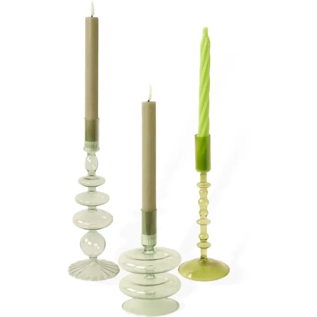 Winq Set Glaskandelaren in Groen- 3 stuks-kandelaren grijs groen