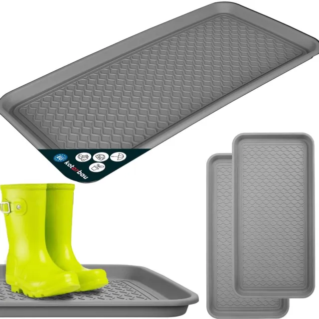 KOTARBAU 2 stuks Schoenenlekbak, Lekbak Schoenen, Kunststof, 38 x 76 cm, Grijs, Schoenendruipbak, Schoenmat, Laarzen Afdruipmat, Schoenafdruipbak, Schoenenschaal, Lekbak voor Natte Schoenen